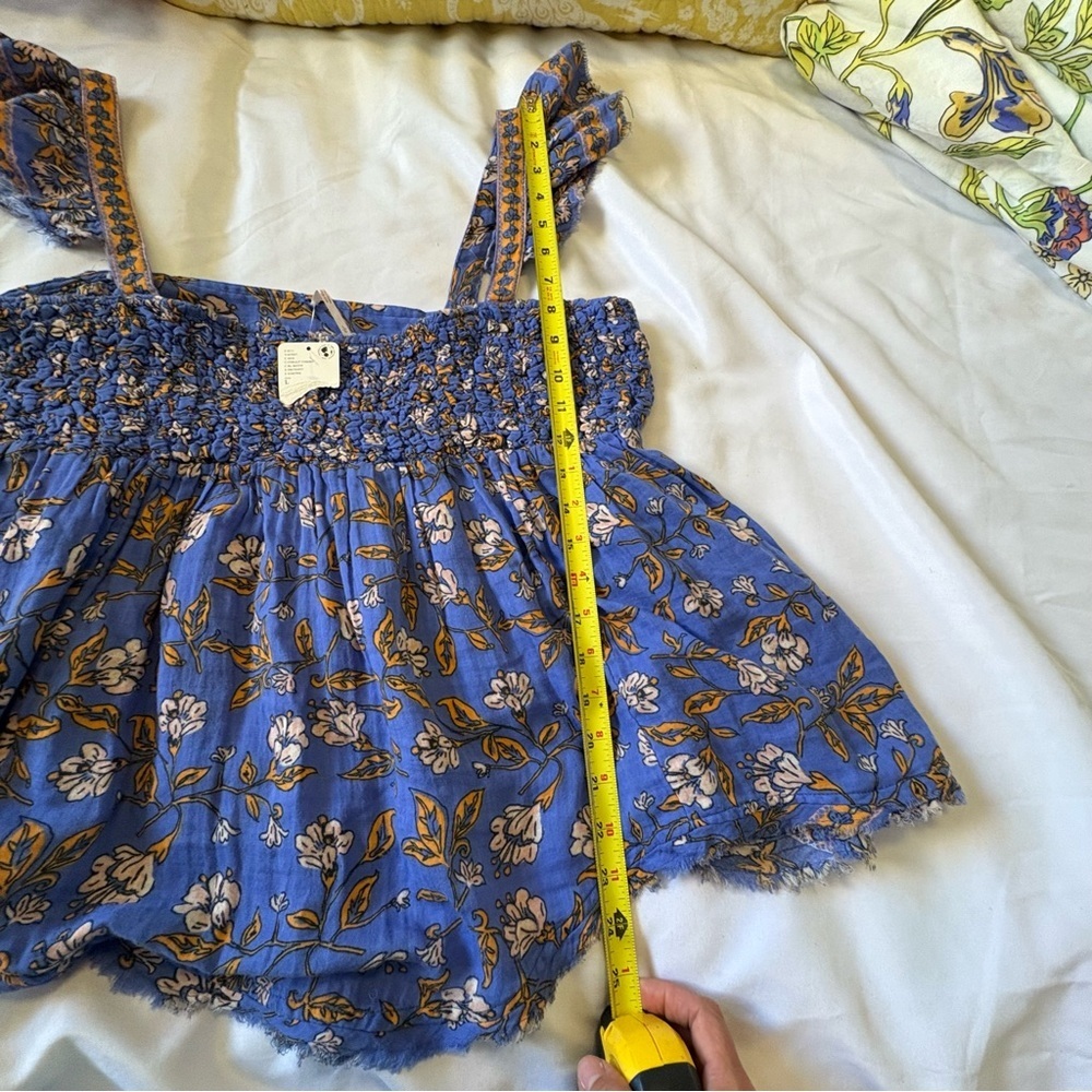 NWT Free People Large Cotton Nala Floral Babydoll Top Blue Orange Cotton - Picture 9 of 12